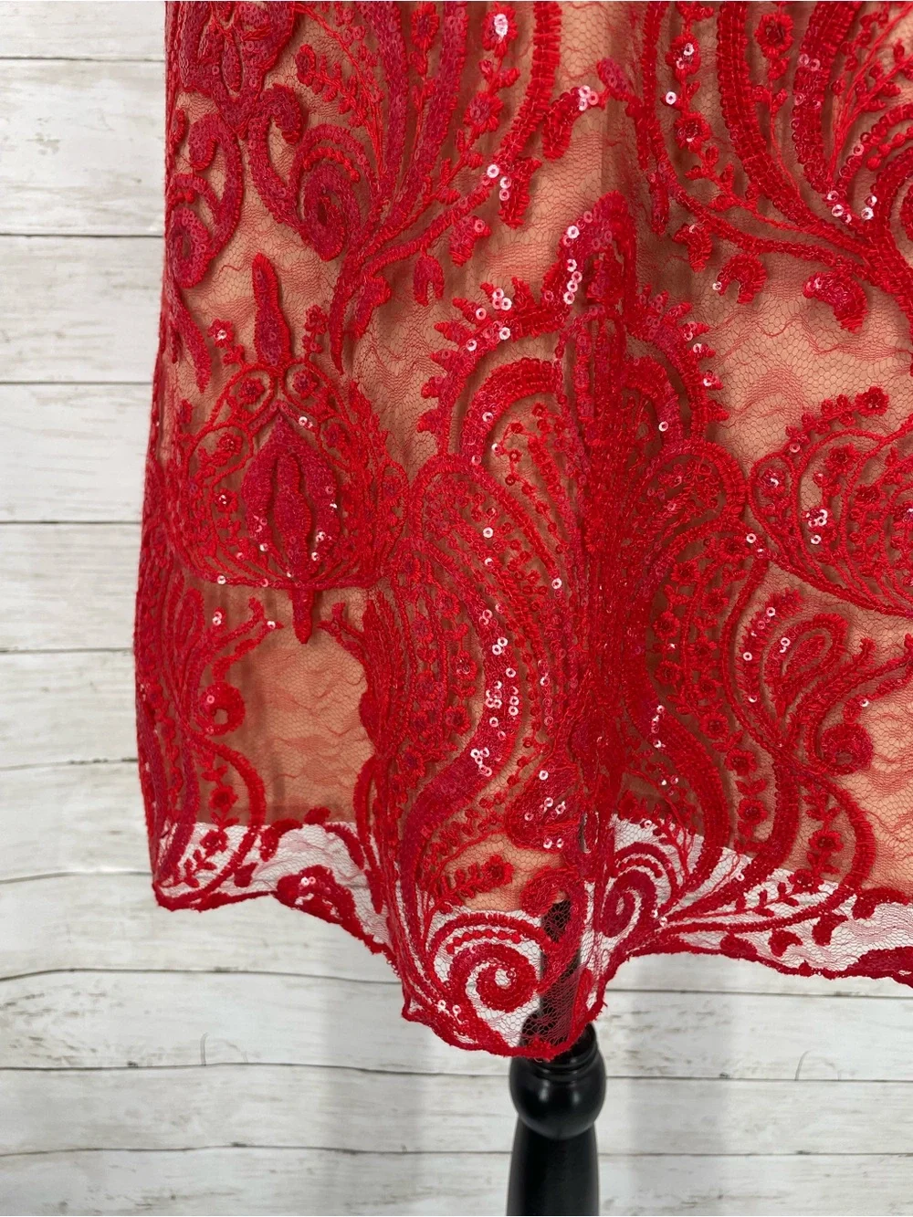 Free People Night Shimmers Red Sequin Lace Mini Slip Dress Size 12 NWT Deep V